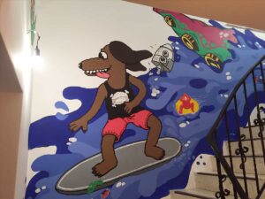 SPÄM, 10Tacle & RBG „Surfer“ wall indoor commission in Hamburg, 2017