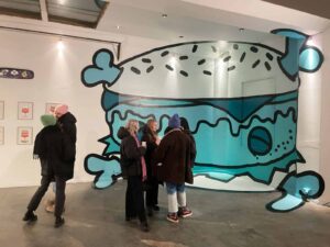 Anamorphic Spämburger wall painting at ARTONA exhibition in Hamburg Altona, December 2023