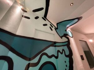 Anamorphic Spämburger wall painting at ARTONA exhibition in Hamburg Altona, December 2023