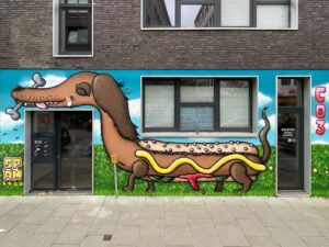 SPÄM „Hot Dog“ Wall in Hamburg St. Pauli, 2023